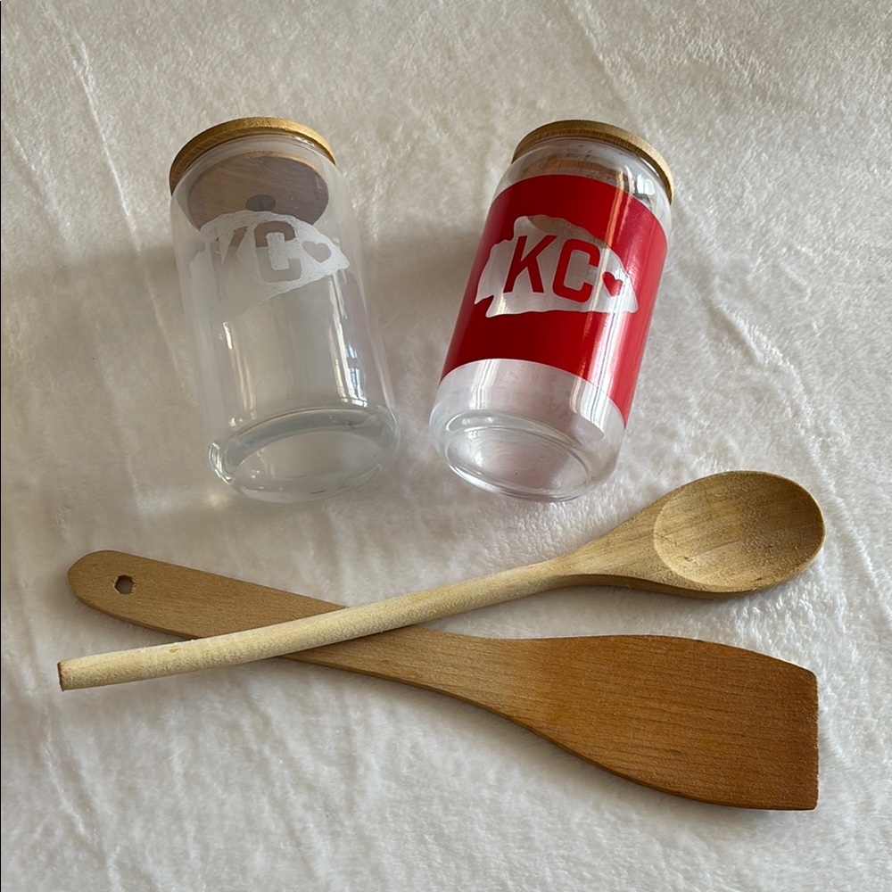 KC Chiefs Glass Jar Set with Wooden Utensils